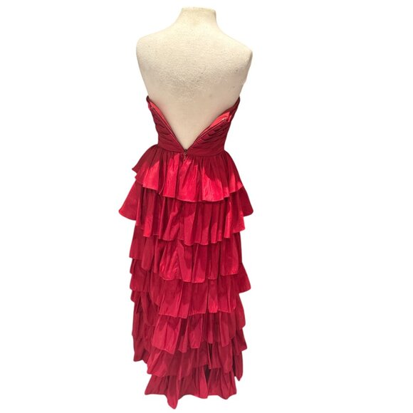 Red Strapless Tiered Ruffle Formal Evening Gown Dress Womens Size S Stacees Sati - Picture 7 of 14